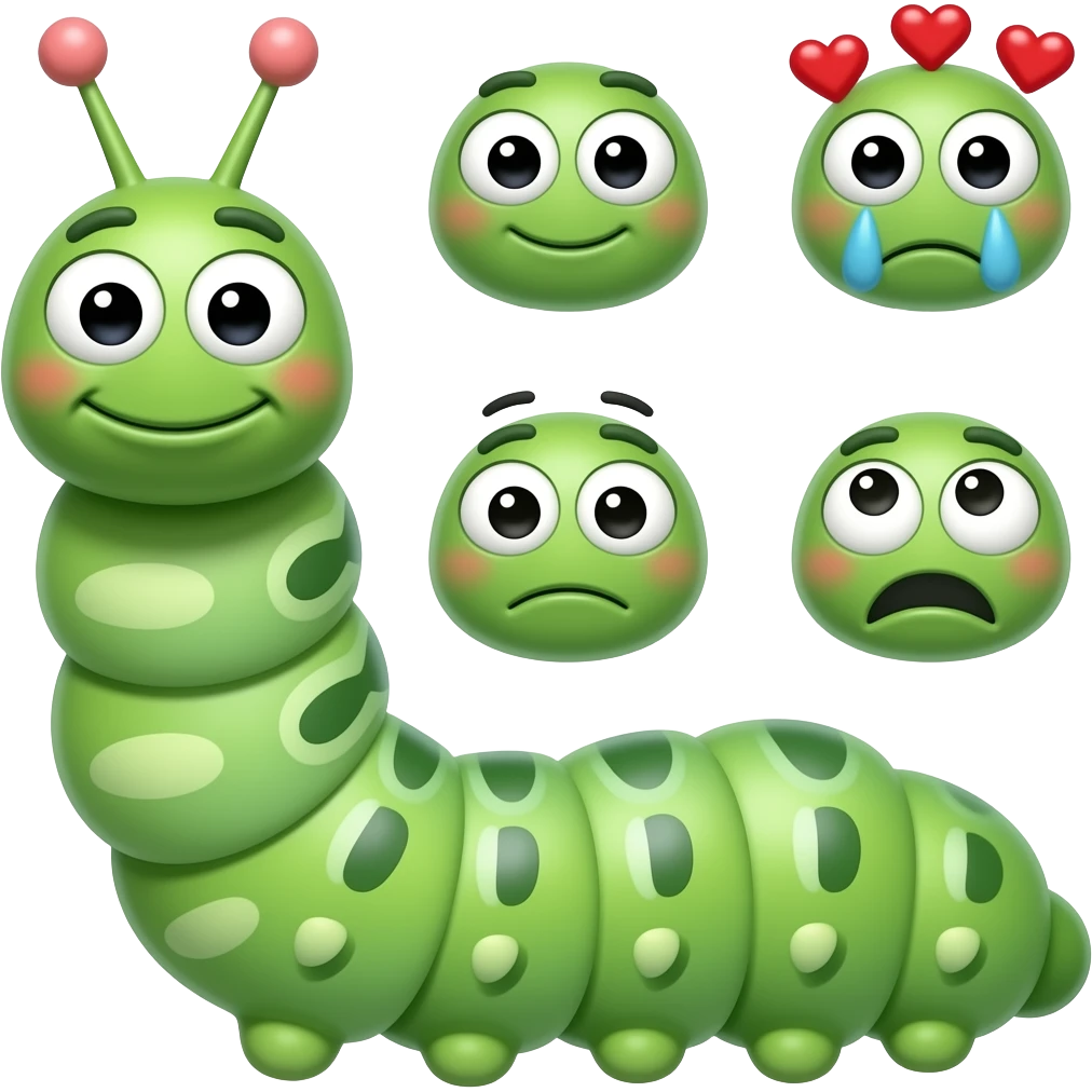 The emoji caterpillar🐛 with different emotions emoji