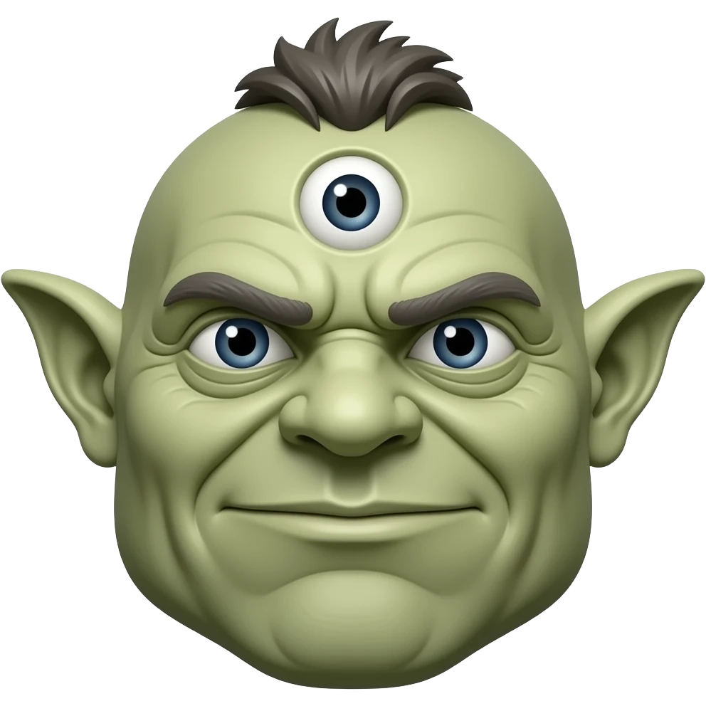 One eyed troll  no eyes, ugly face, cyclop. An eye in the middle of his forehead emoji