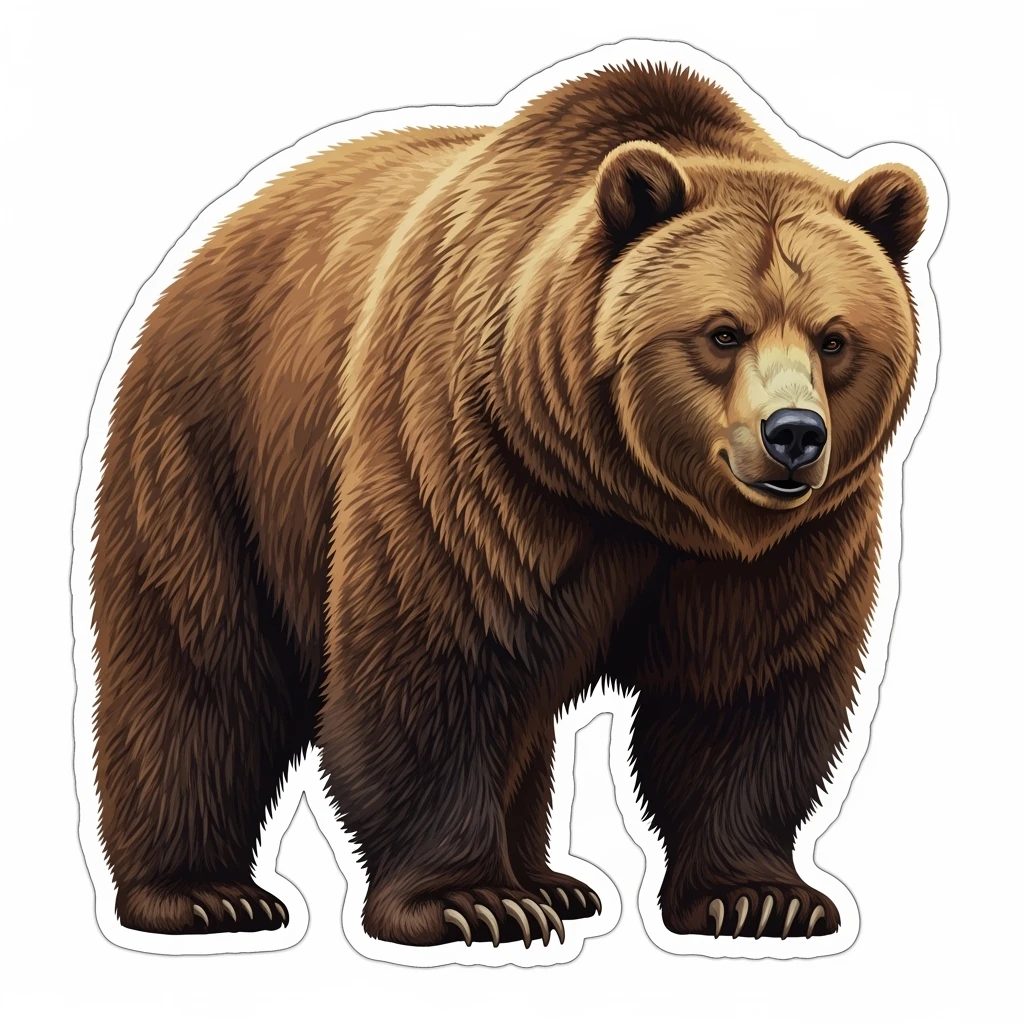 Brown bear realistic sticker white background emoji