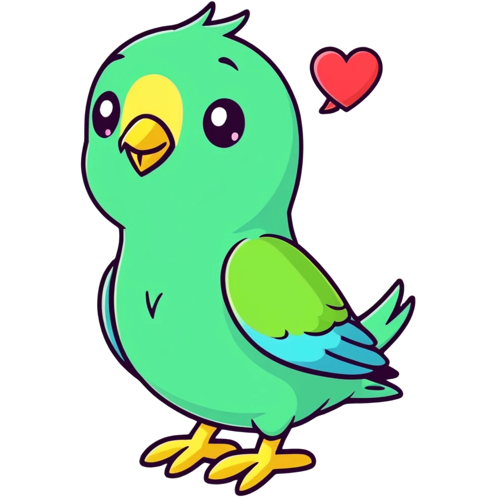 Green budgie with a heart emoji