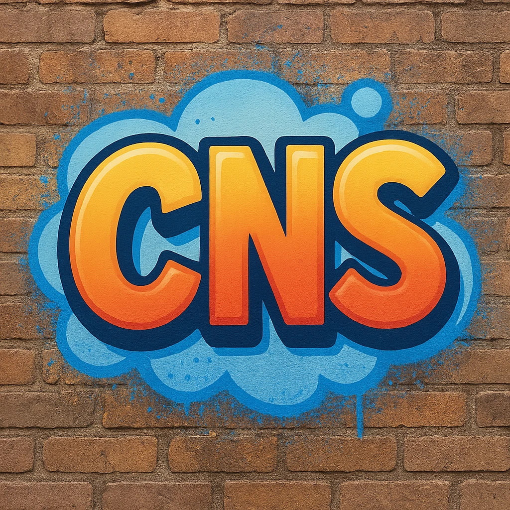 Сделай граффити с надписью "CNS" в стиле emoji iOS emoji