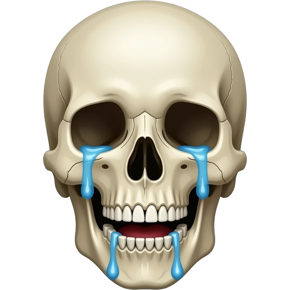 Generate an image of a  uncontrollable laughing  skull with tears running down his face emoji