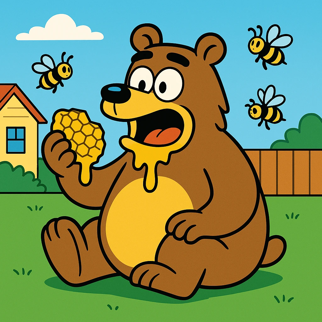 bear eating honeycomb with bees flying around emoji