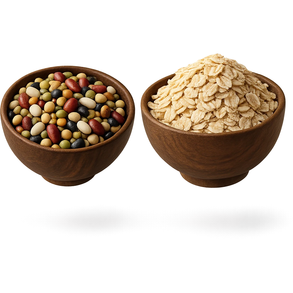 BOWL DI LEGUMI FLUTTUA IN ARIA INSIEME A BOWL DI FIOCCHI DI AVENA,  iperrealistico 4k emoji