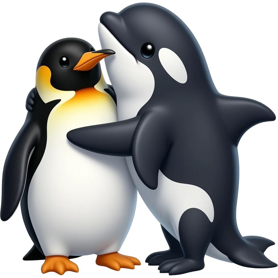penguin and orca  hugging emoji