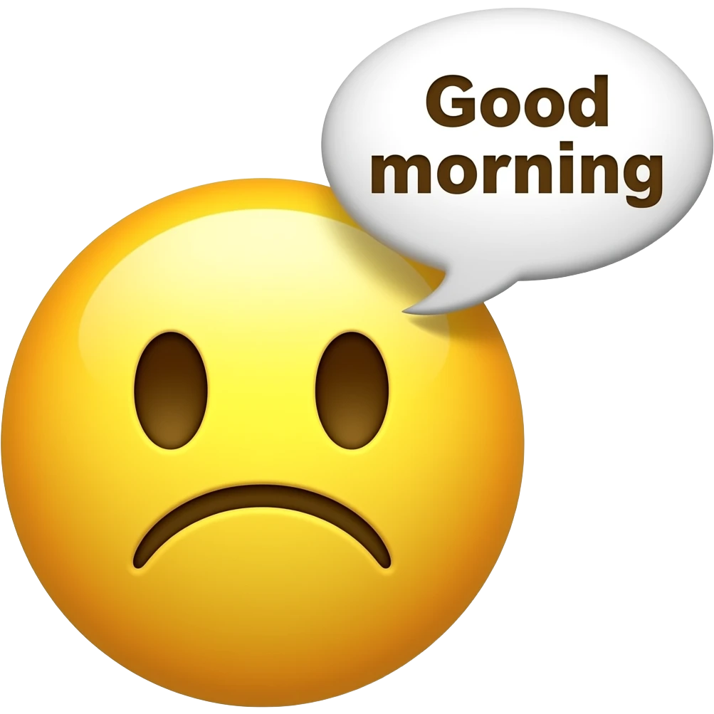 emojis.com Fruncir el seño Emoji emoni Yellow smiley emoji that's Tired and says Good morning emoji