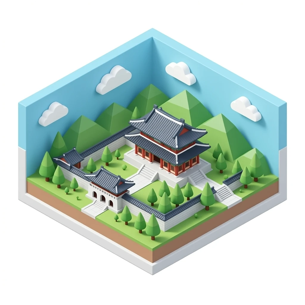 seoul palace 3d isometric miniature with transparent background emoji