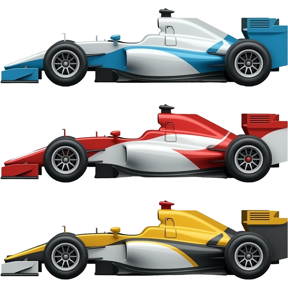 indycars of many colors by side view emoji