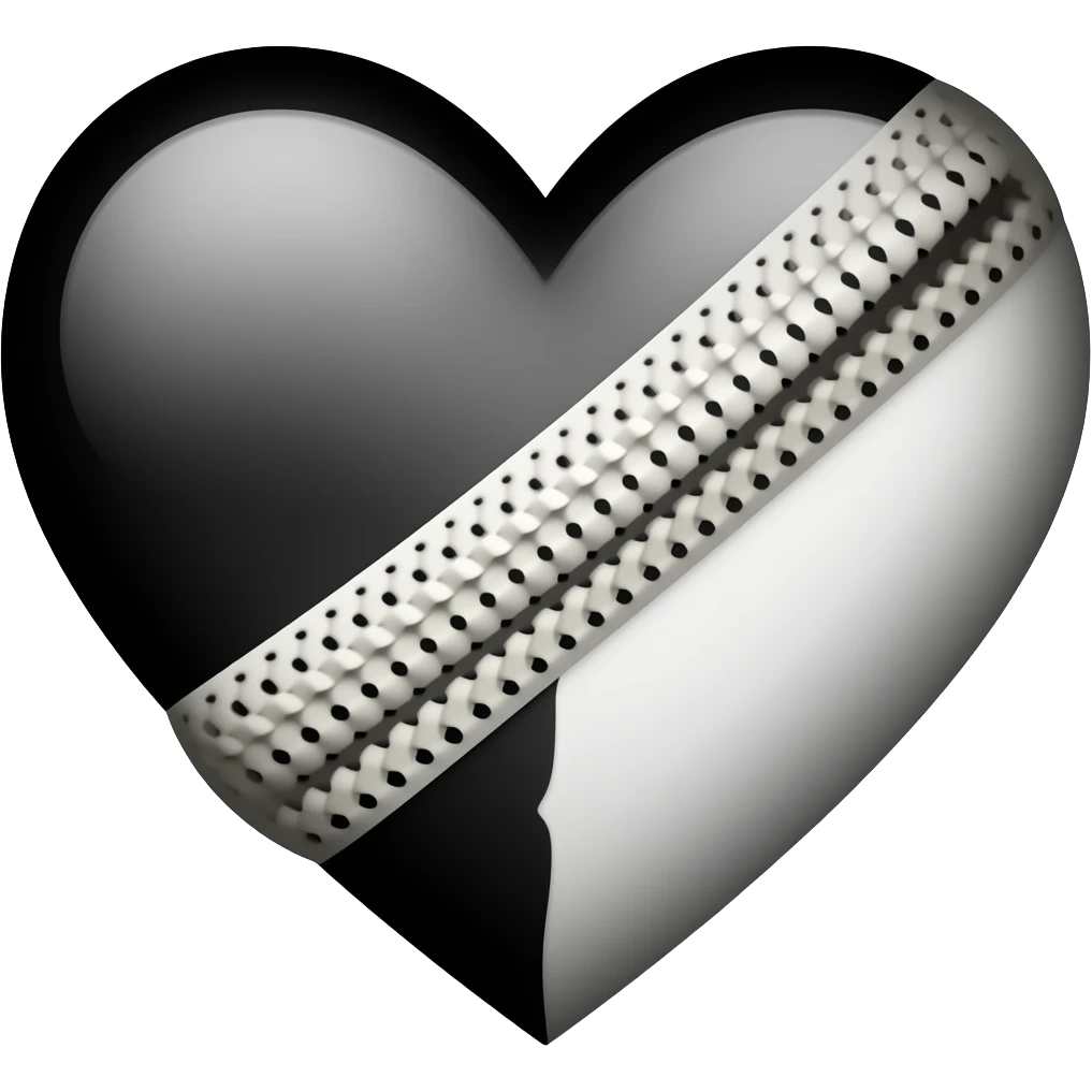 Black and white heart the colours are divided with bandage as straight line emoji