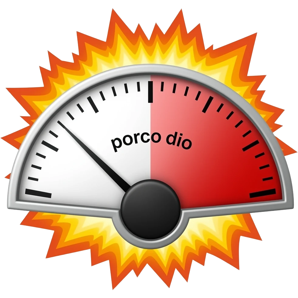 text "porco dio", on a meter, no values, only white to red display, meter to the max red, explosion, fire emoji