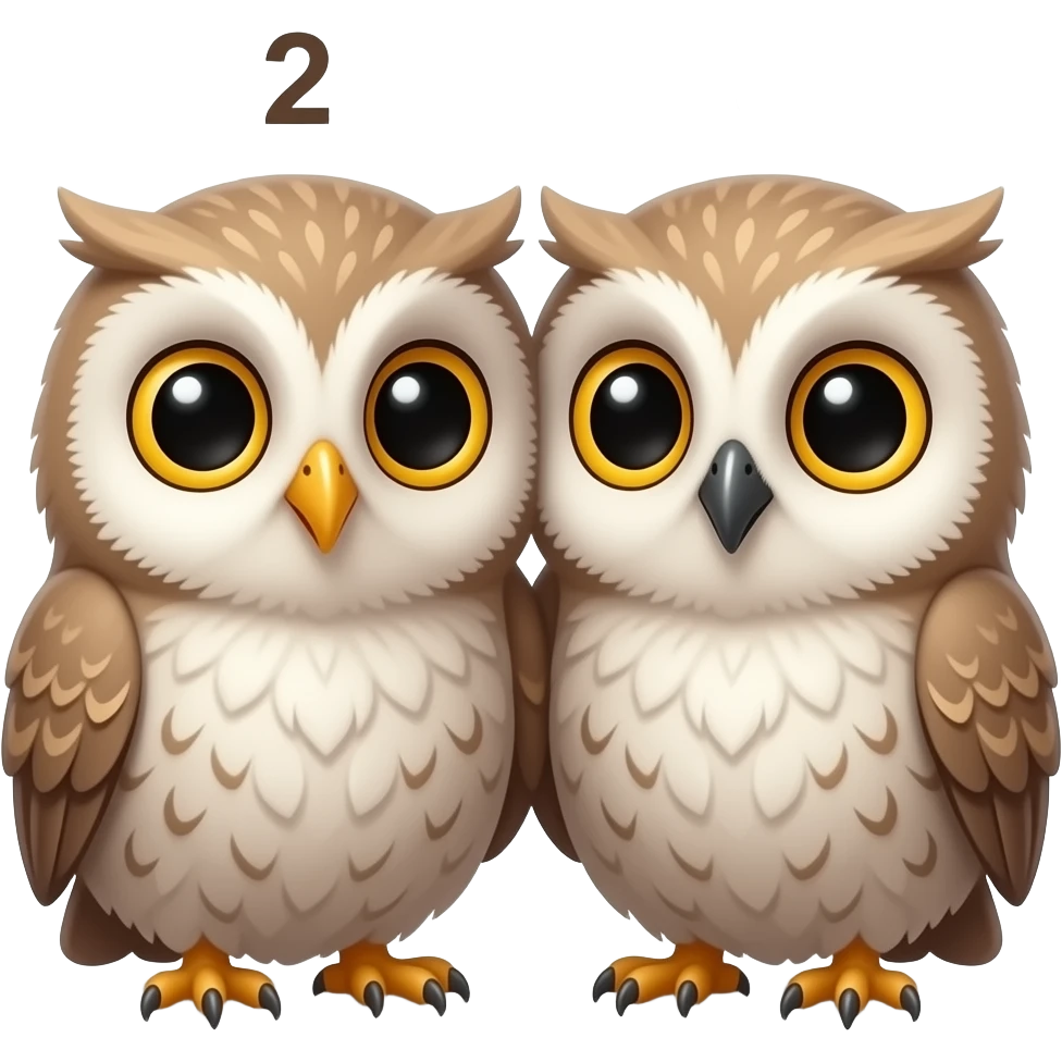 Cartoon numbered cute tiny little Baby owls staying together emoji