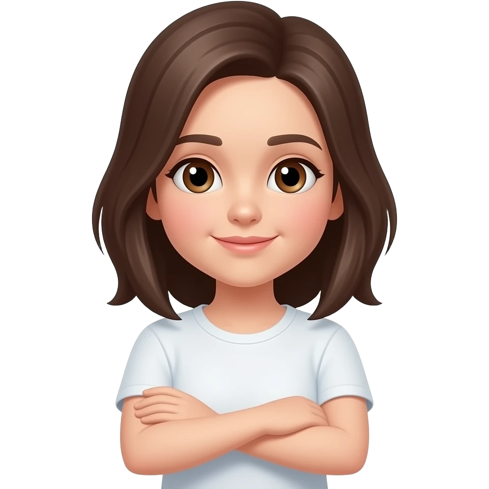 Girl with dark brown eyes and hair with hands crossed on chest emoji