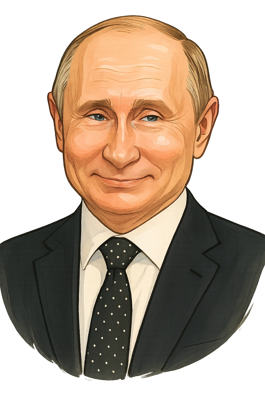 Владимир Путин в слегка рисованном, но при это объемный стиле, слегка улыбается, прозрачный фон emoji