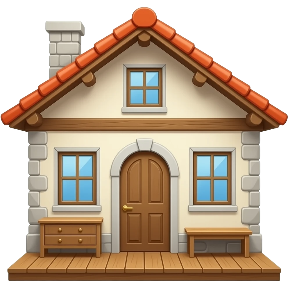 hazme una casa por dentro sin muchos muebles, la casa tiene que ser rustica emoji