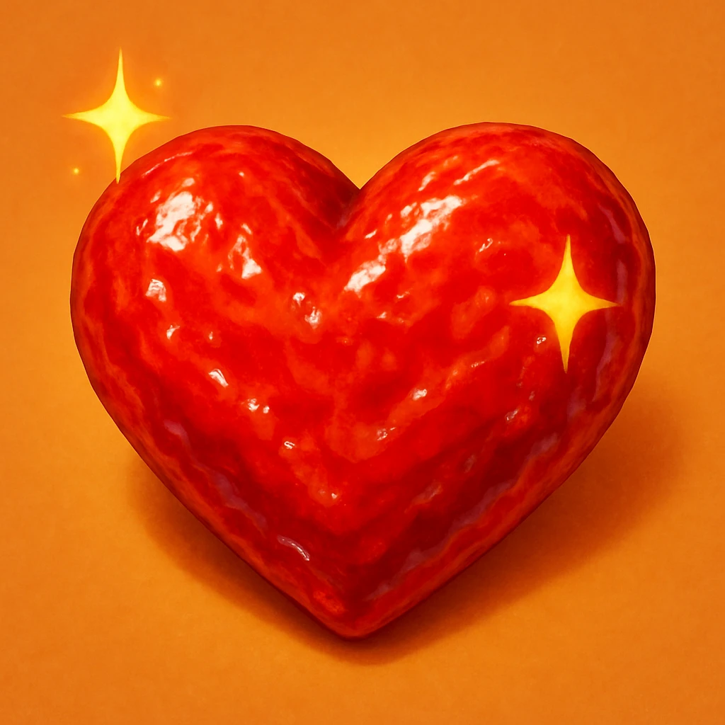 food heart emoji, shiny, with sparkles emoji