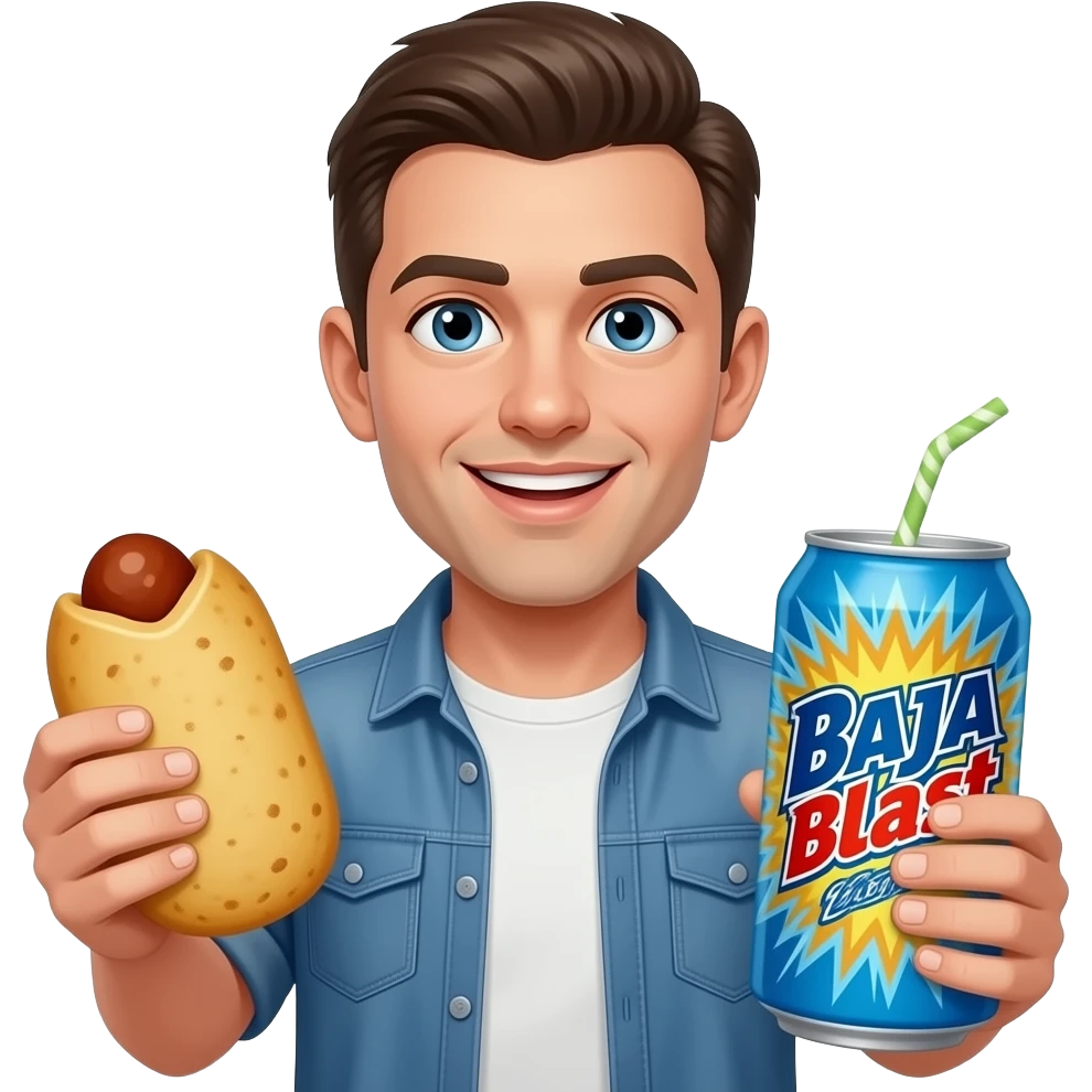 hidethepainharold holding a hotpocket and a baja blast emoji