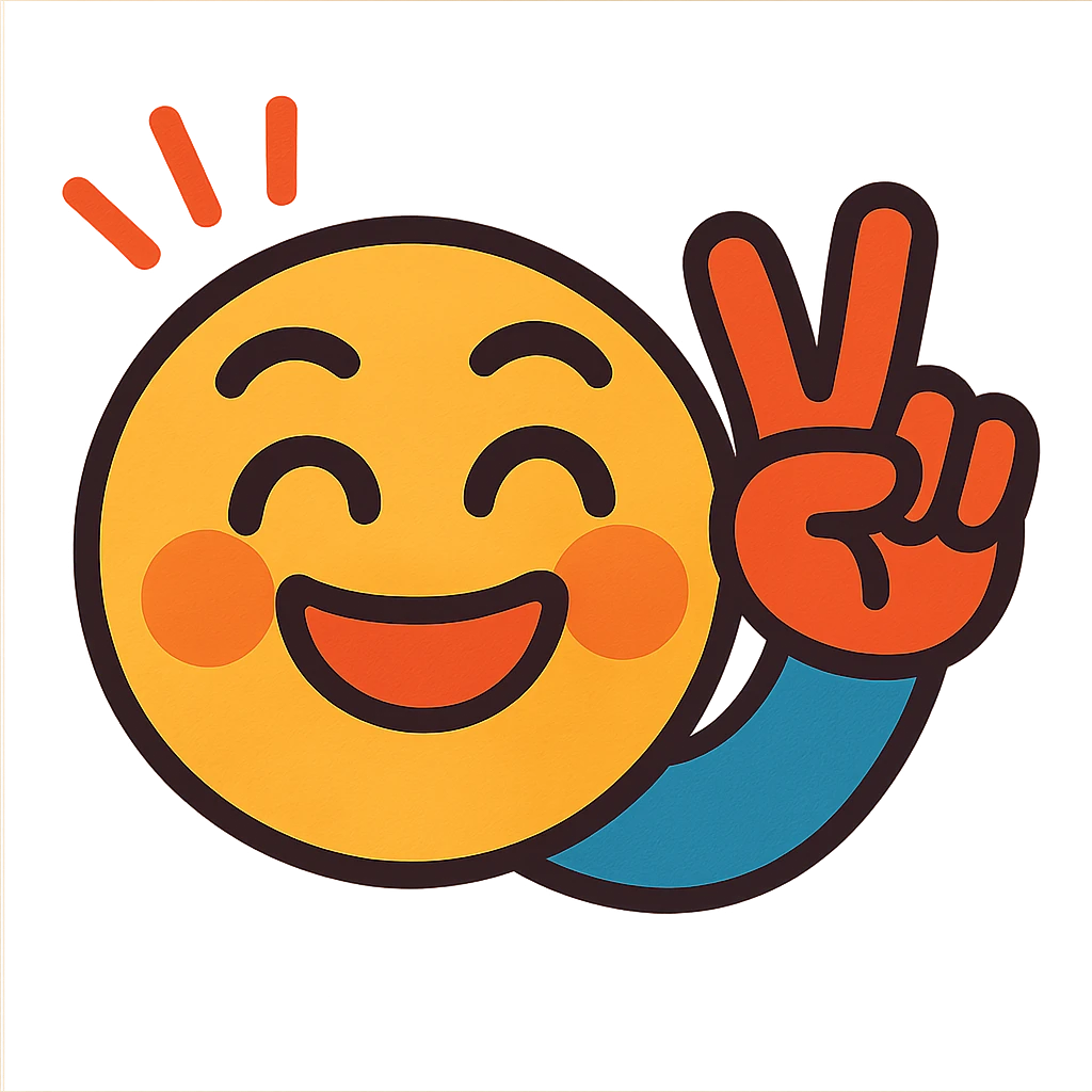 A smiling face or character showing a light victory, cartoonish, vibrant colors emoji