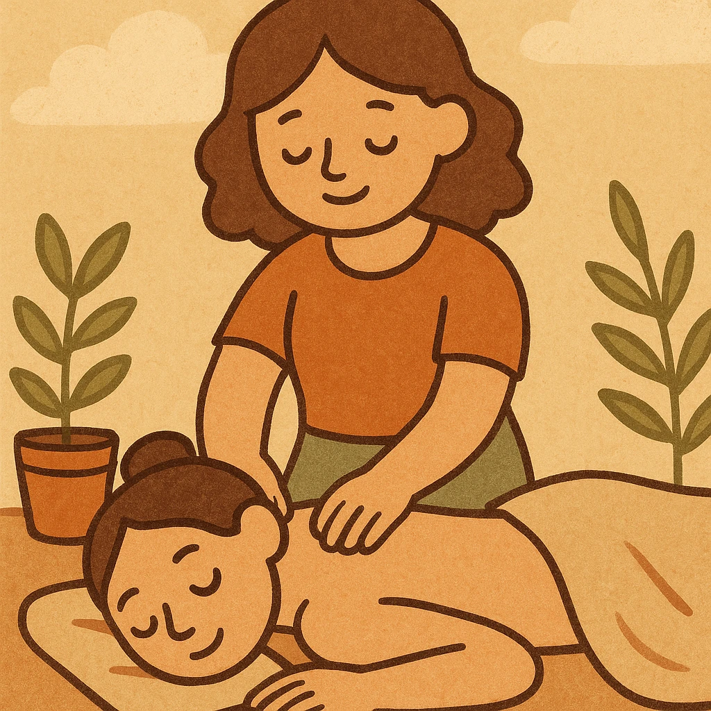 a girl giving a massage, clean modern illustration style emoji