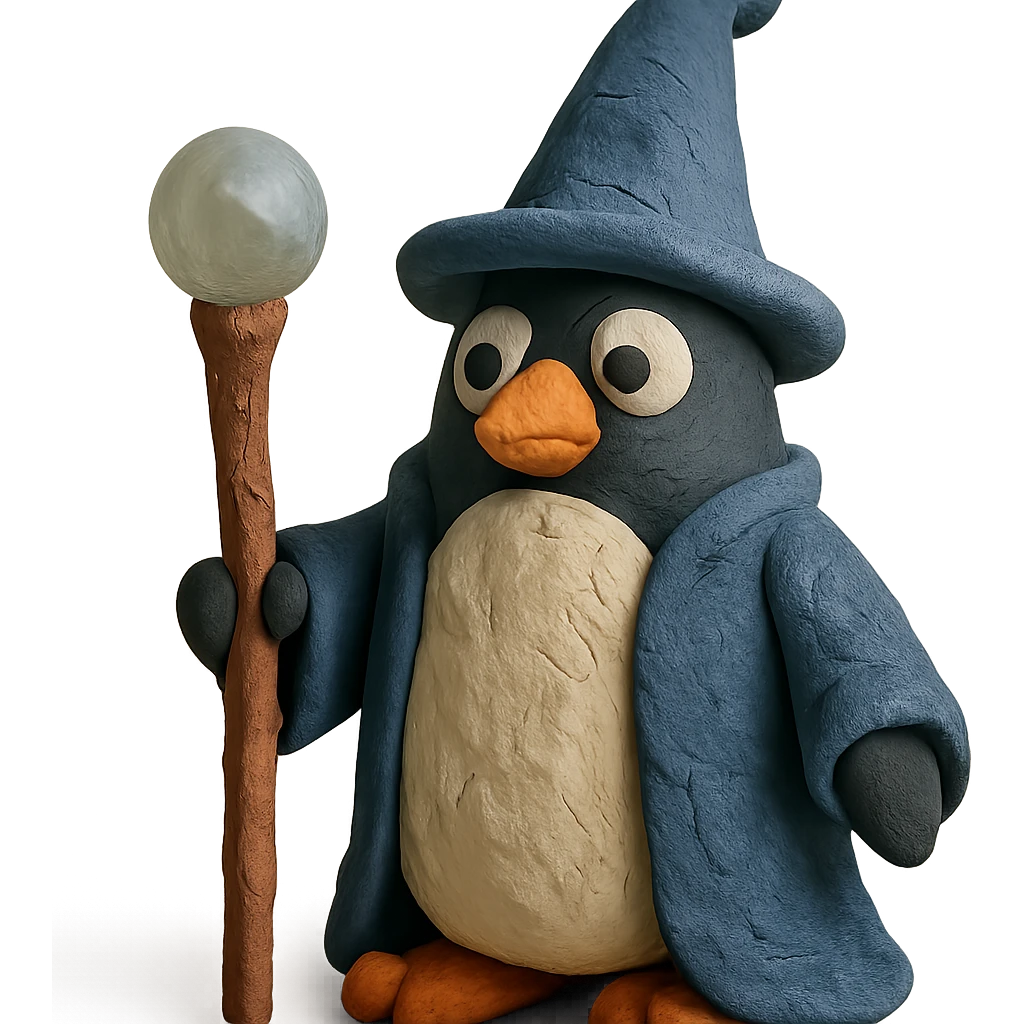penguin wizard with textured robe and staff emoji