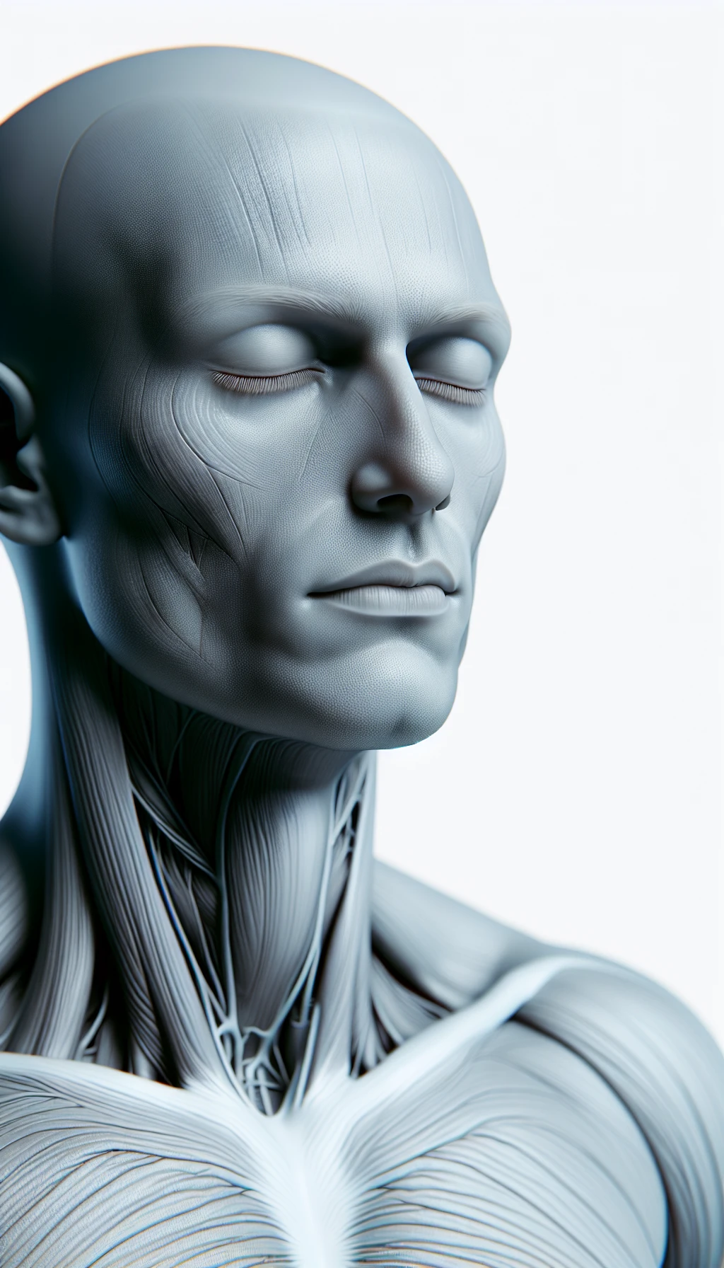 corpo umano anatomico a corpo intero con occhi chiusi sereno e in perfetta salute , isolato su sfondo bianco, iperrealistico 4k emoji