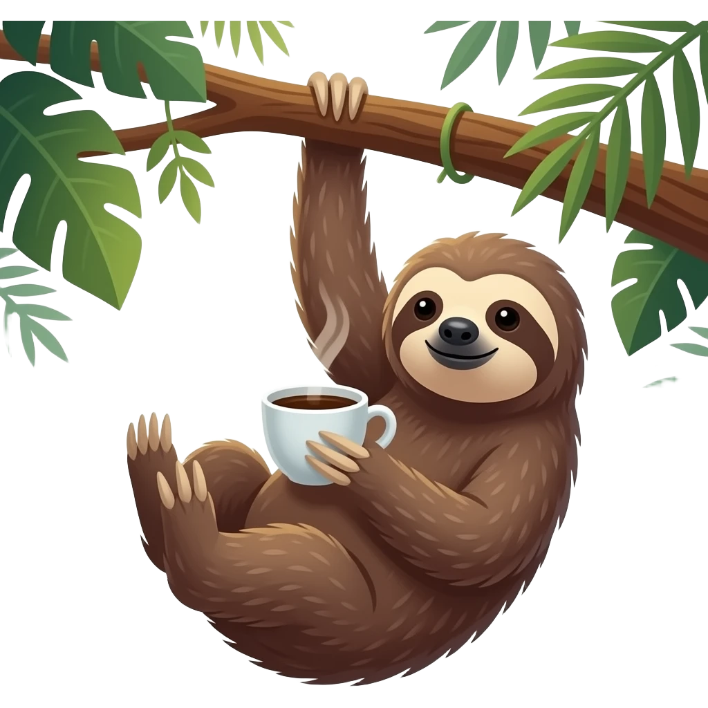 sloth tree morning coffee hanging sunrise jungle emoji