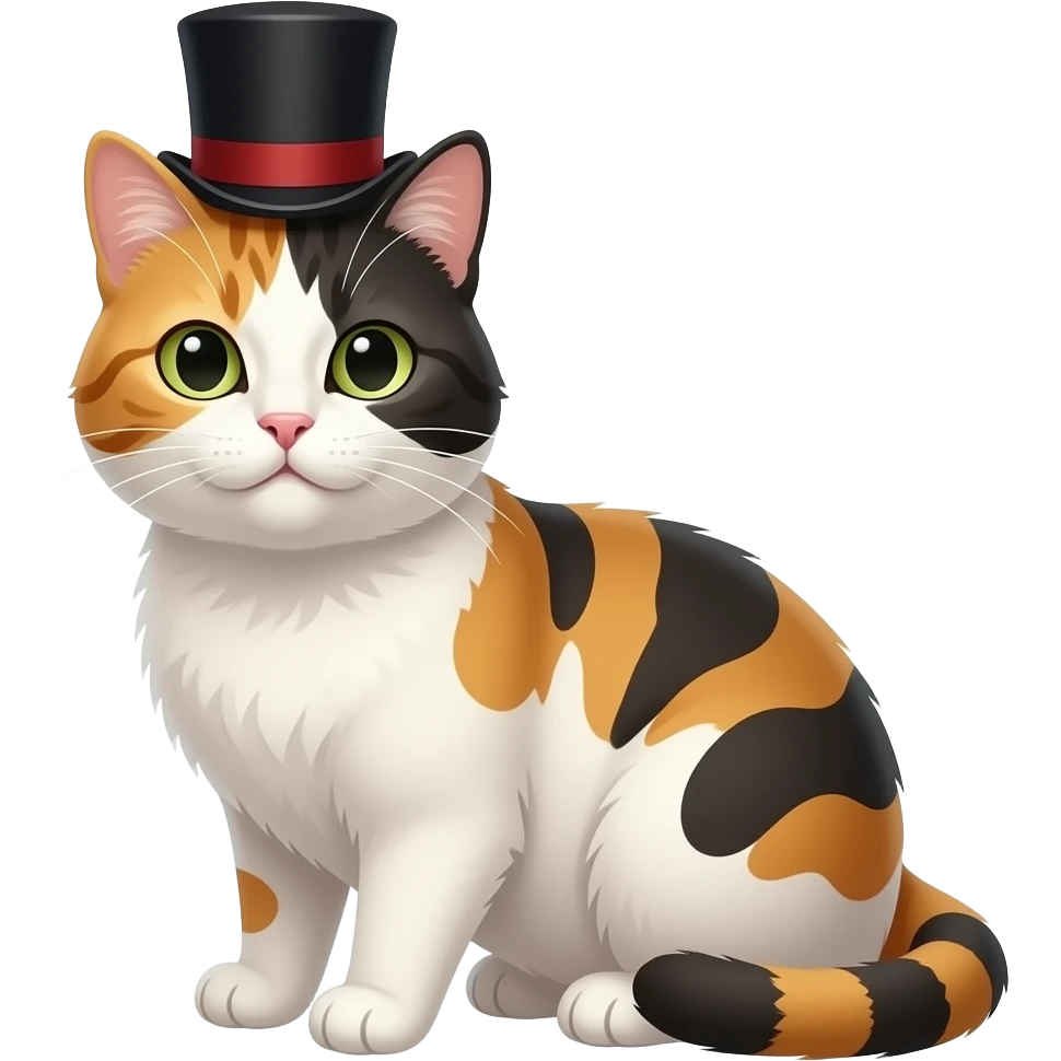 Calico Cat with a top hat emoji