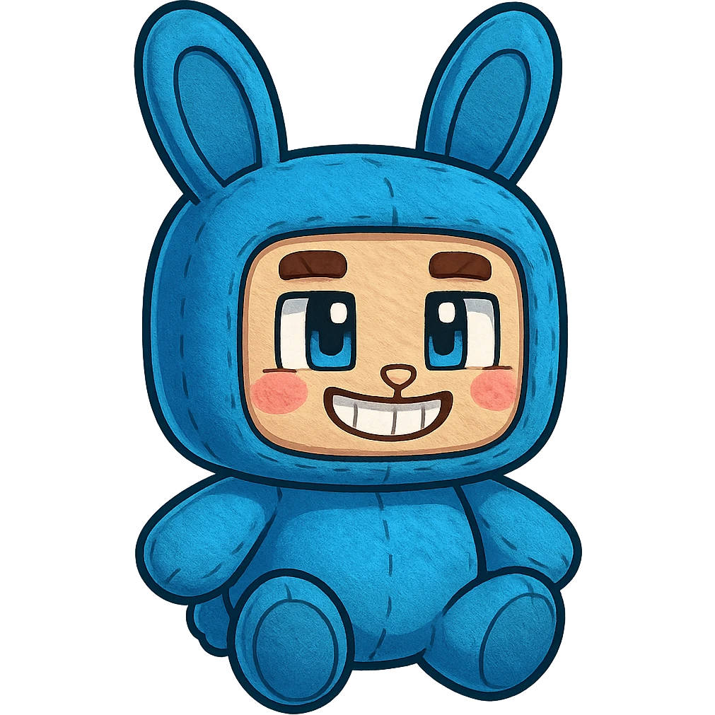 Extract the blue bunny plushie attached to the person, keep it cute and in the original Minecraft cartoon style, with a transparent background. emoji