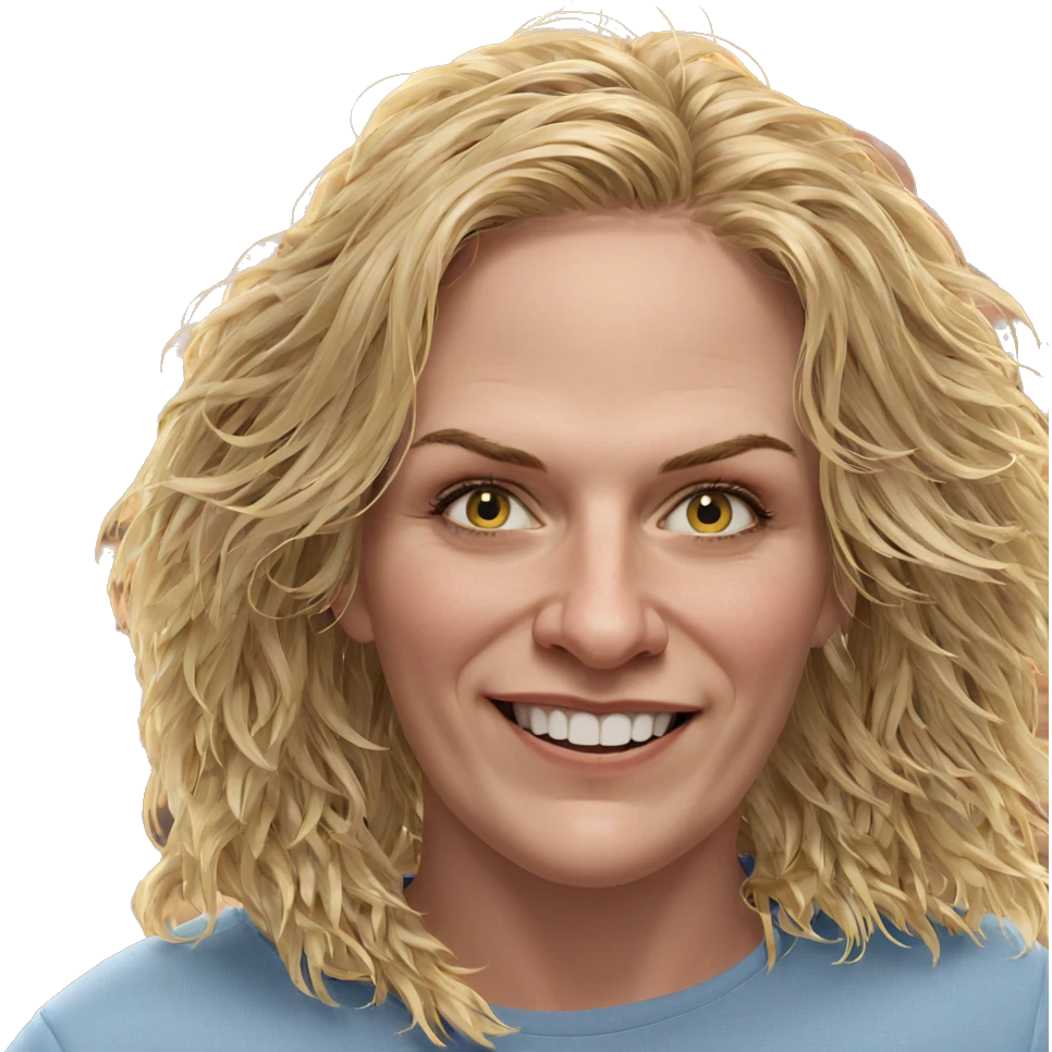 blonde girl smiling by ocean emoji