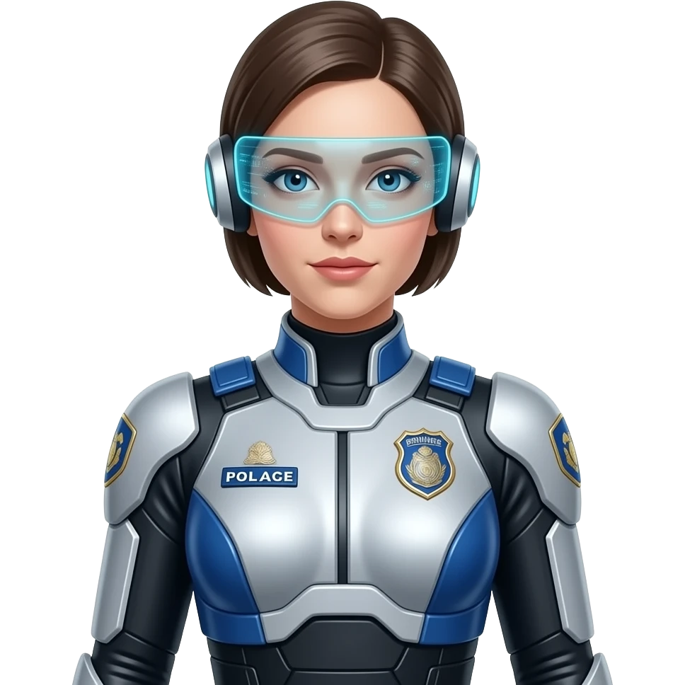 Futuristic female police  tech suit, mid size emoji