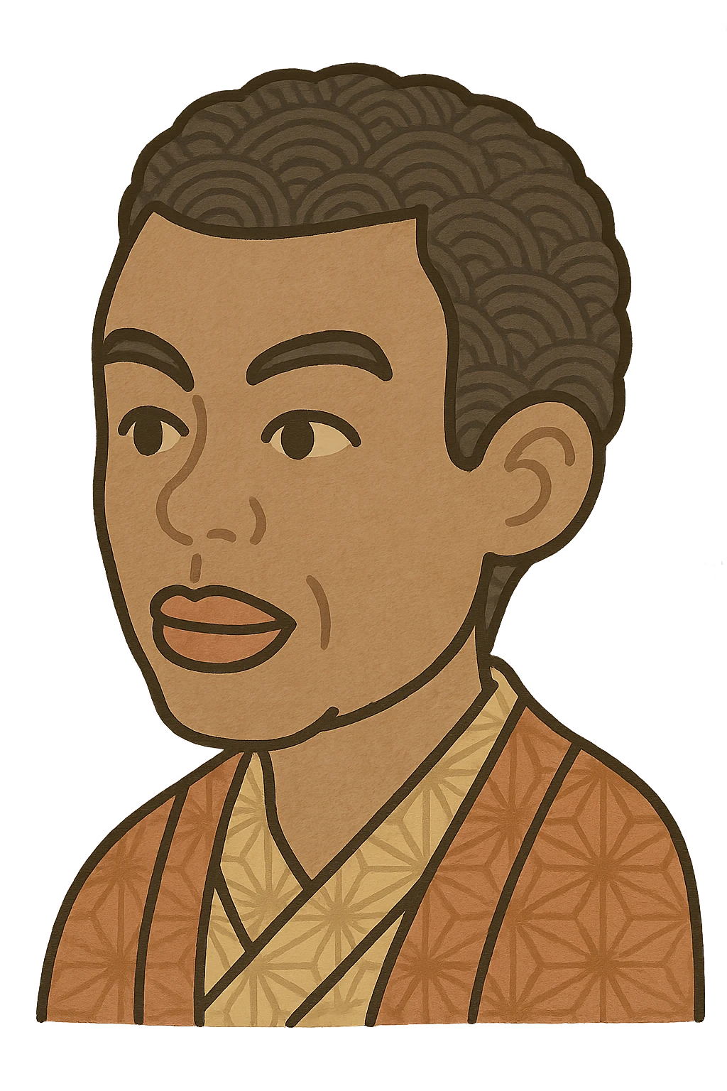 Chris Rock's head in Irasutoya style, neutral expression, simplified features, gentle color palette, no background emoji