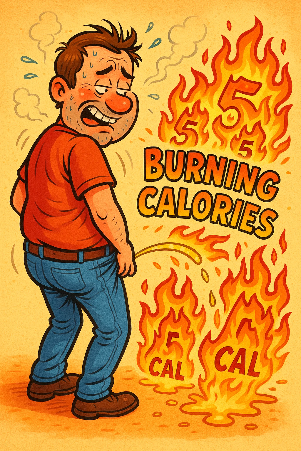 Uomo che fa Pipì, brucia calorie, come se fosse un termogenico in italiano emoji