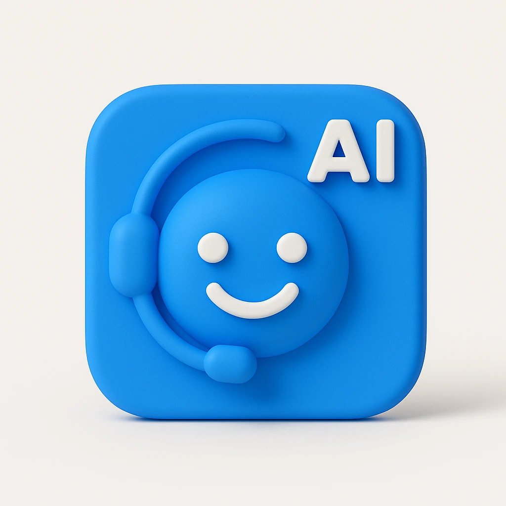 Minimalistic App Icon for AI Call Agent, showing a Showing a icon like AI face, friendly. emoji