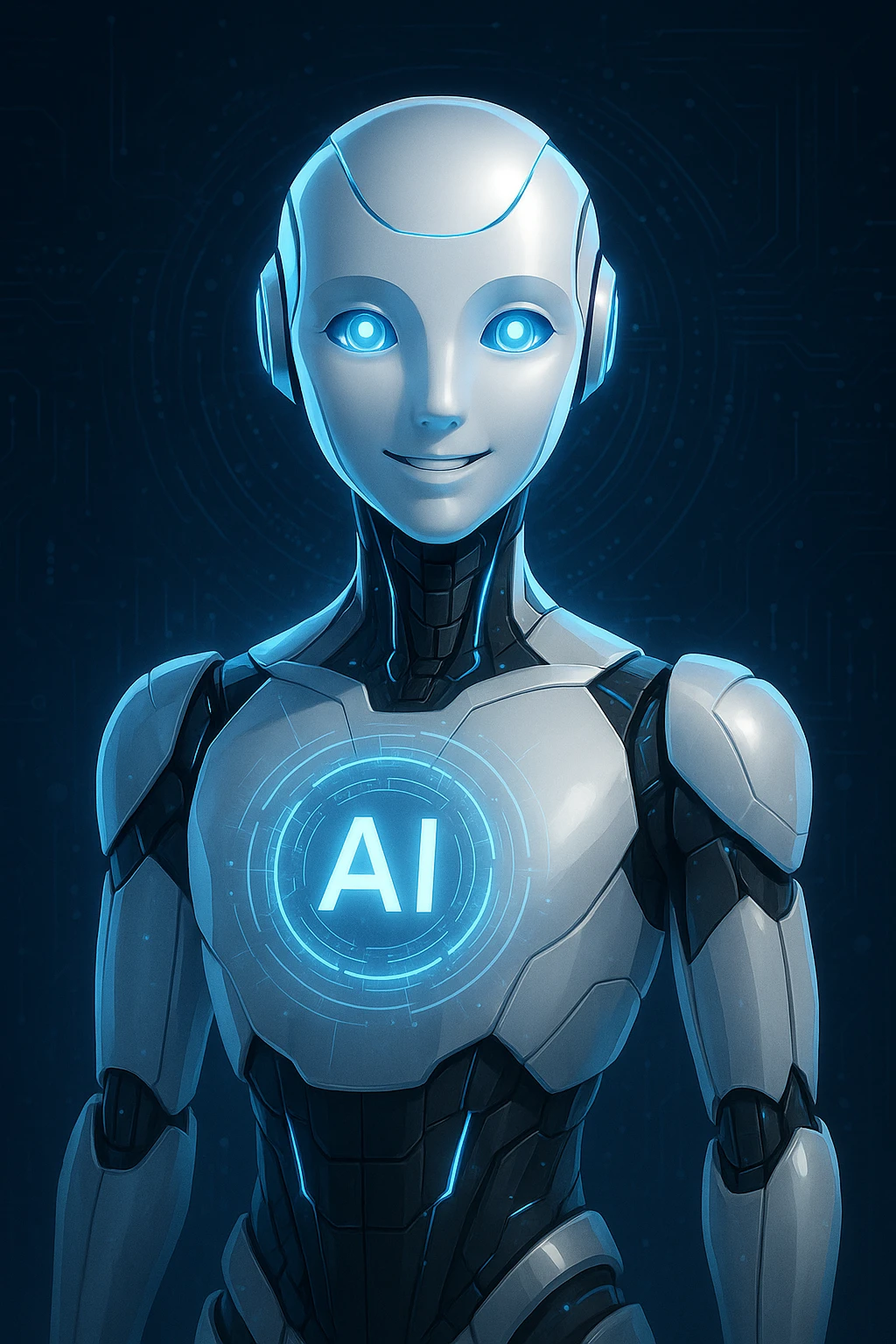 an AI agent, futuristic, digital, glowing, friendly emoji