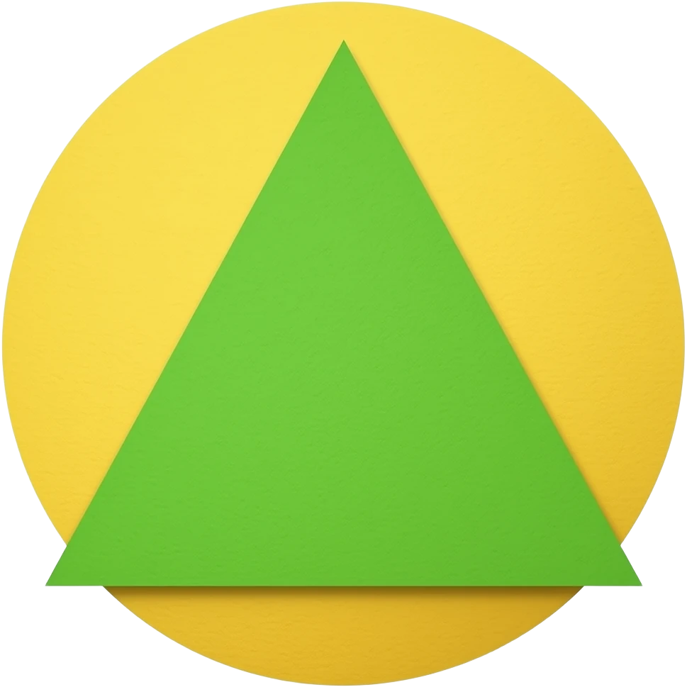 a Green triangle and yellow circle scrap paper shape glued together emoji