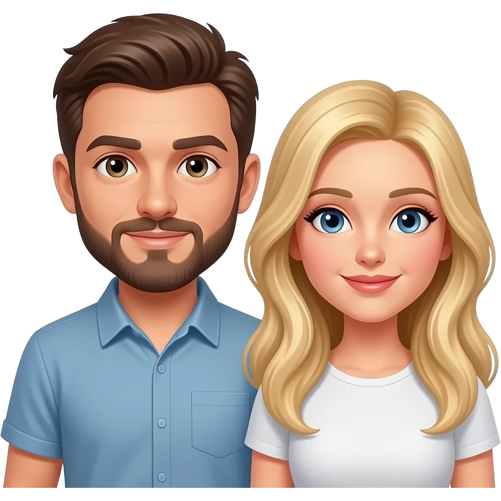 Couple, Brown hair man with goatee and blonde woman with beautiful eyes emoji