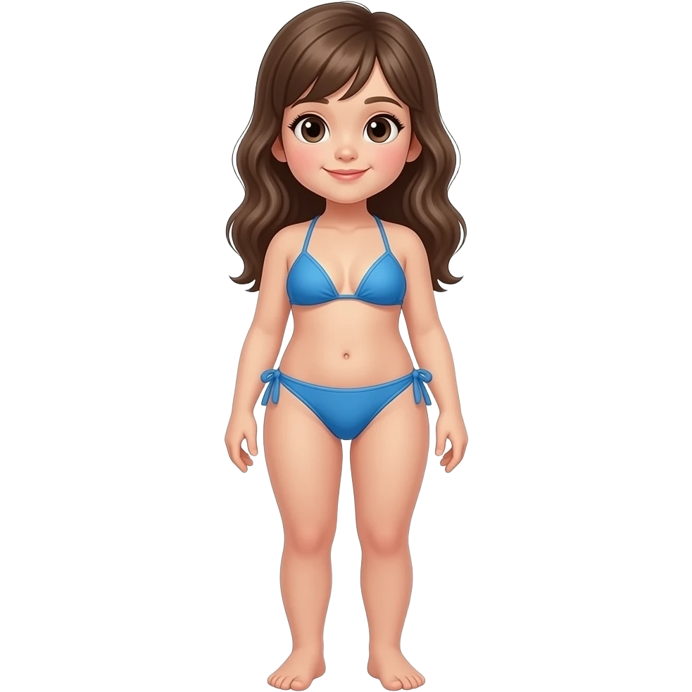 full-bodied standing slim and cute young very pretty child girl wearing blue bikini emoji