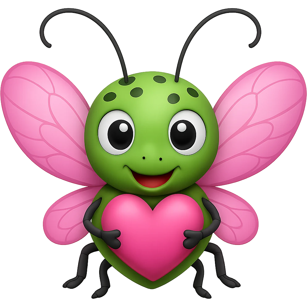 Make the bug more cartoonish in the style of apple emojis, with a rounder body, big eyes, and a playful expression, keeping the apple emoji style look. emoji