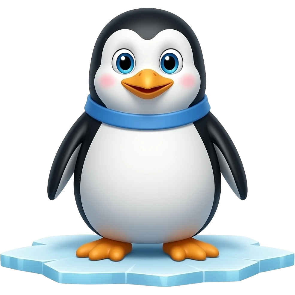 Create a penguin character inspired by Masha and the Bear in a flocked toys style with a transparent background. emoji
