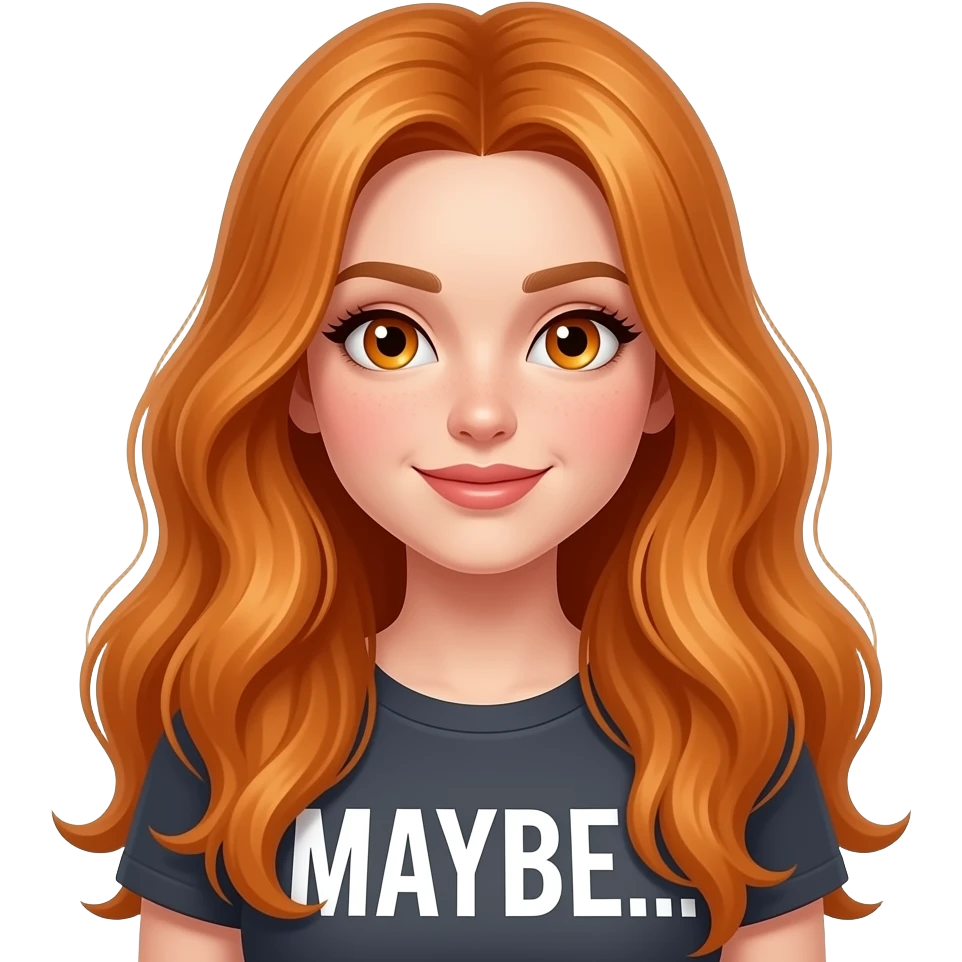 sexy girl with overlong ginger hair and ginger eyes a top with MAYBE... written on it emoji