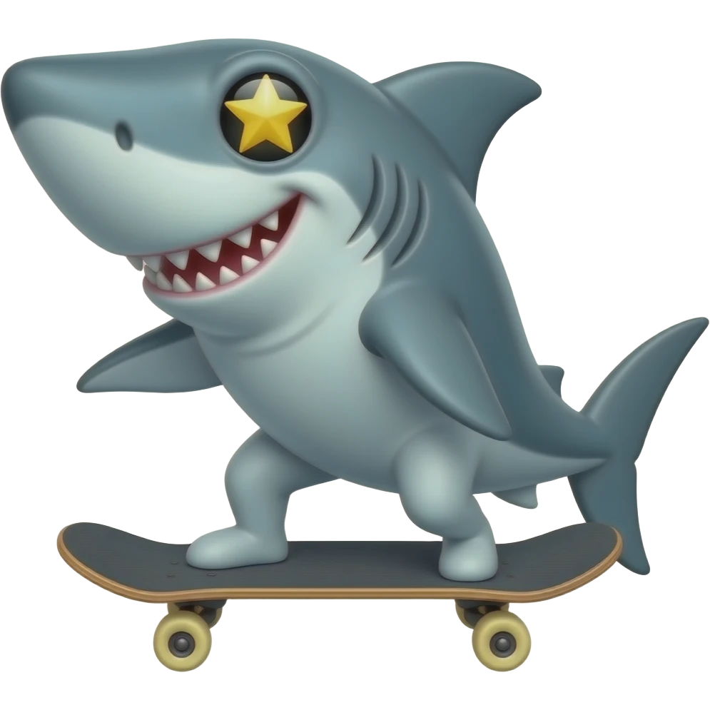 Shark whit a Skateboard and the eyes are Stars emoji