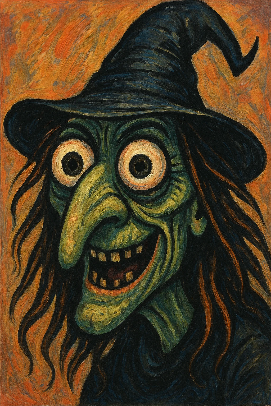 ugly witch with a big nose and big eyes, distinct style 7 emoji