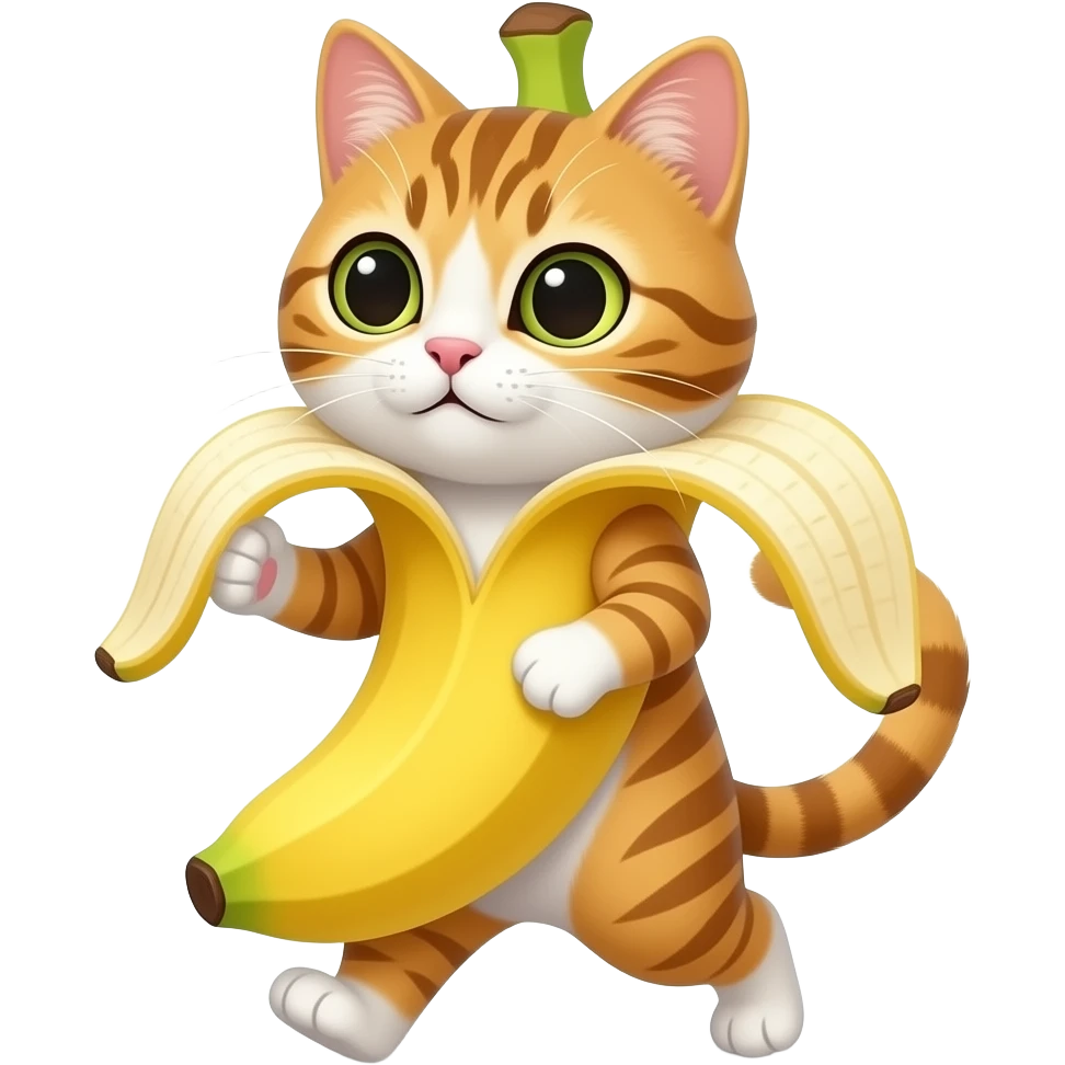 cat wearing a banana and walking on two legs emoji