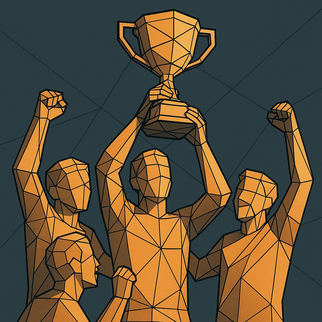 team celebrating with trophy emoji