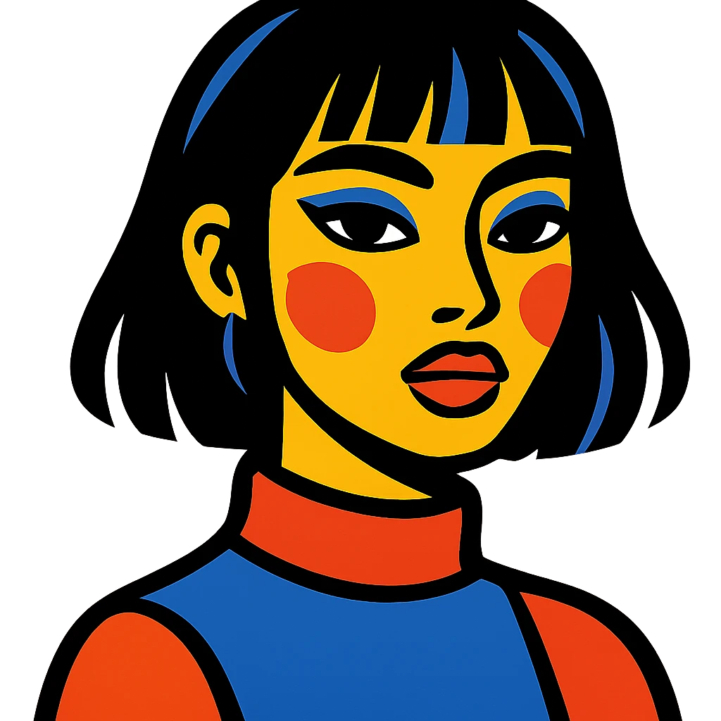 aesthetic girl with black hair, bold colors and outlines emoji
