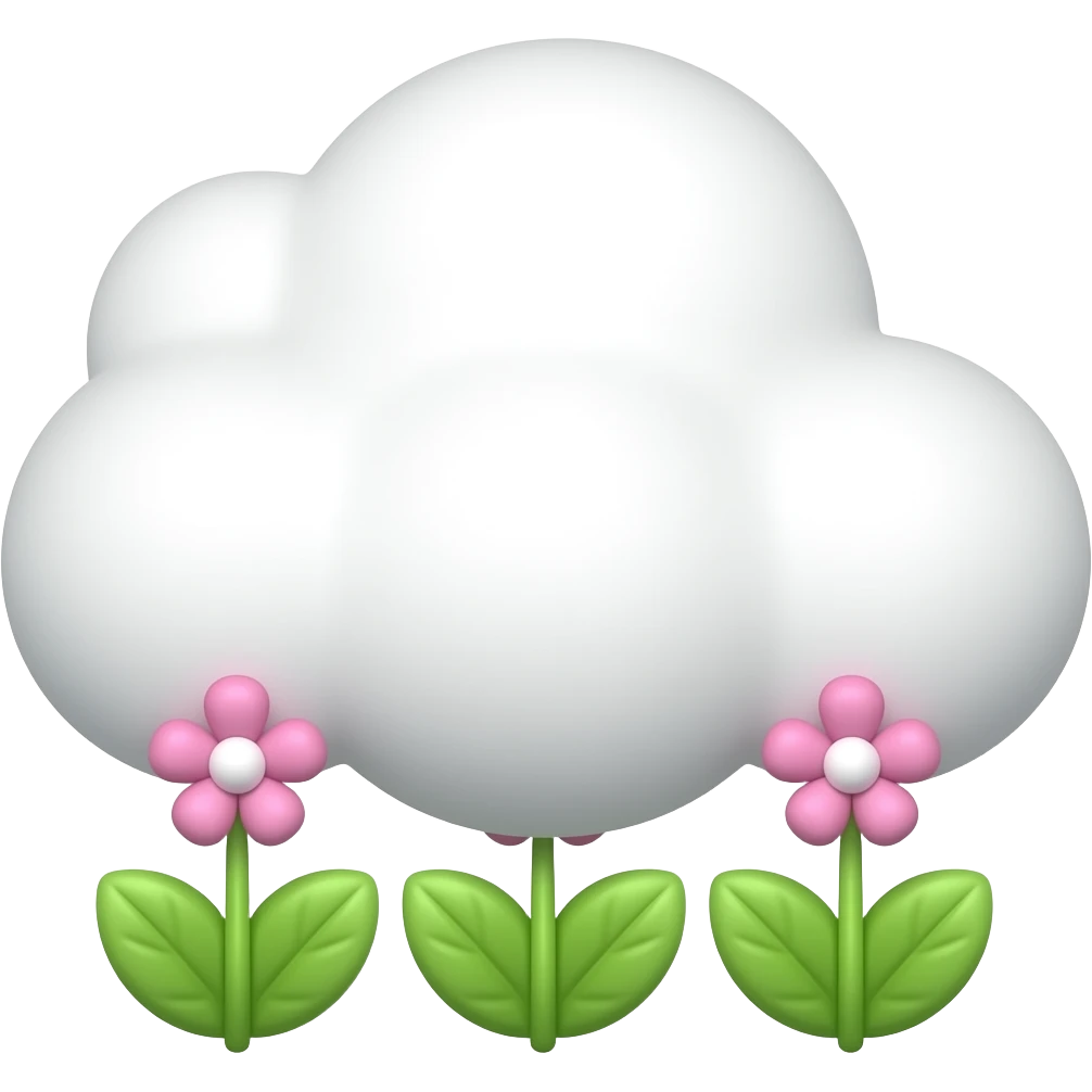 Облачко с тремя точками нежно белое с розовыми маленькими цветочками и лепестками зелёными emoji