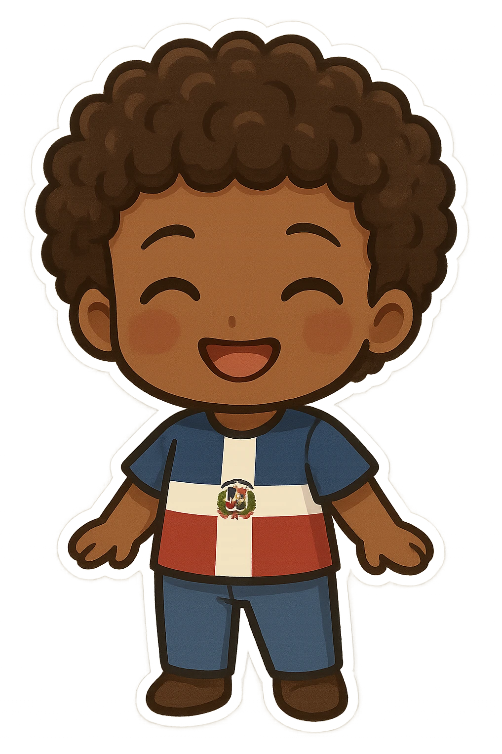 chibi emoji of a Dominican character with curly hair and brown skin, smiling emoji