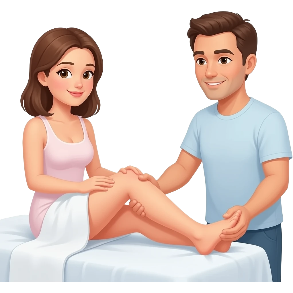 A woman with no clothes on getting her feet rubbed by her husband emoji
