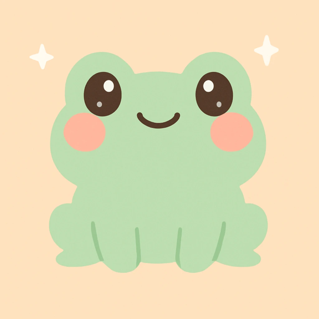 kawaii frog with blushing cheeks and sparkles emoji