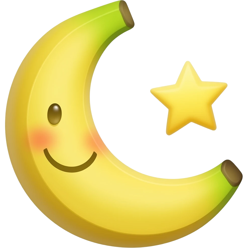 The emoji depicts a smiling moon as a banana and a star next to it, the crescent moon is the banana. emoji