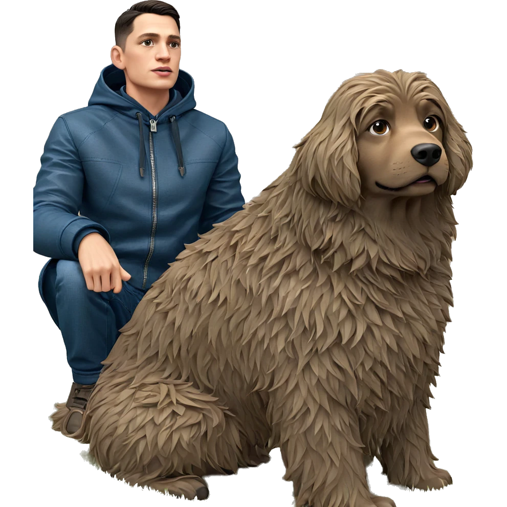boy holding jacket with dog emoji